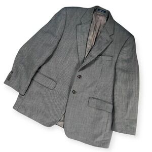 Chaps Ralph Lauren Mens 44R Blazer Pure New Wool Grey Houndstooth Sport Coat